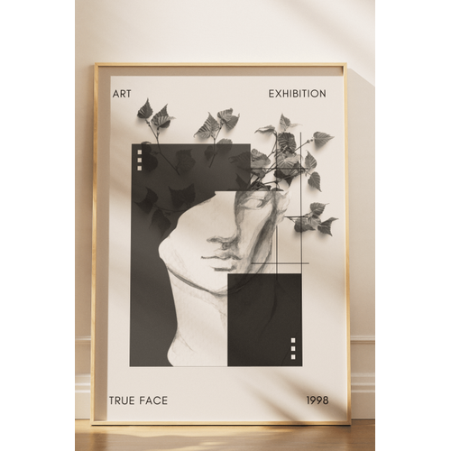 Ham Do�al Ah�ap �er�eveli Tablo, True Face Soyut Banyo, Oda, Ofis Duvar Tablosu