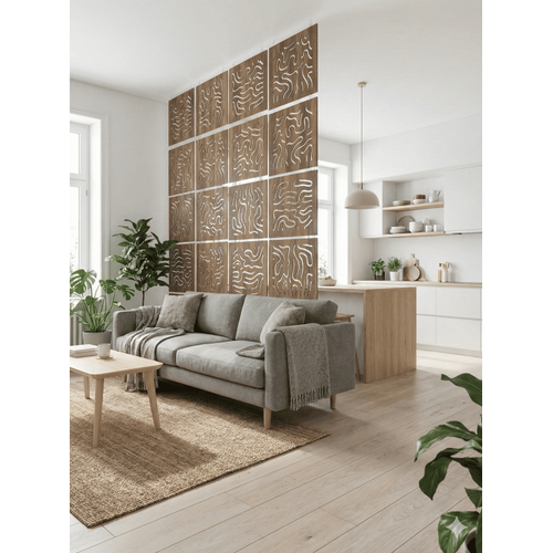 Lazer Kesim Ah�ap Seperat�r, Ev ve Ofis ��in 40x40 cm Mod�ler Dekoratif Oda Ay�r�c� Paravan (4 Adet)