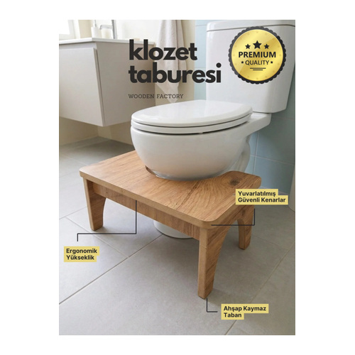 Klozet ��in Ah�ap Ayak Taburesi, Ergonomik, Kaymaz, Sa�lam Tuvalet Basama��