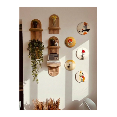 Semplice Duvar Raf� 3'l� Set ve 5 Par�a Oval Tablo Duvar Dekorasyon �r�n� Raf Seti