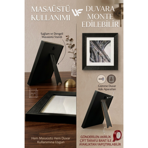 9'lu Kare Siyah �er�eve Seti � 20x20 Cm (D�� �l��) Duvar Dekoru Ve Ayakl� Foto�raf �er�evesi