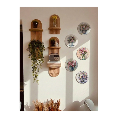 Semplice Duvar Raf� 3'l� Set ve 5 Par�a Oval Tablo Duvar Dekorasyon �r�n� Raf Seti