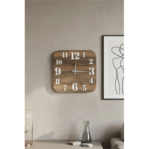 Modern Ah�ap Duvar Saati 40x40 cm MDF Dekoratif Kare Tasar�m