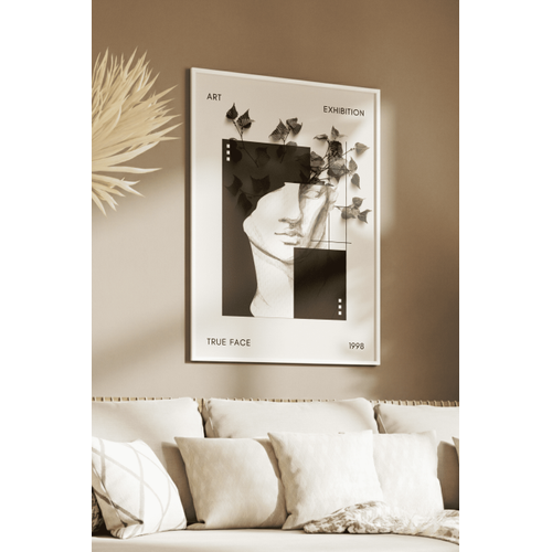 Beyaz Do�al Ah�ap �er�eveli Tablo, True Face Soyut Banyo, Oda, Ofis Duvar Tablosu