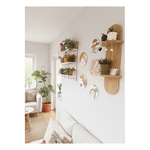 Semplice Duvar Raf� ve Dekoratif Oval 5 Par�a Tablo Seti