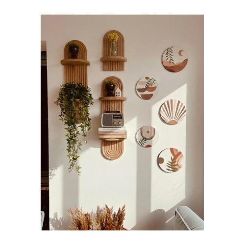 Semplice Duvar Raf� 3'l� Set ve 5 Par�a Oval Tablo Duvar Dekorasyon �r�n� Raf Seti