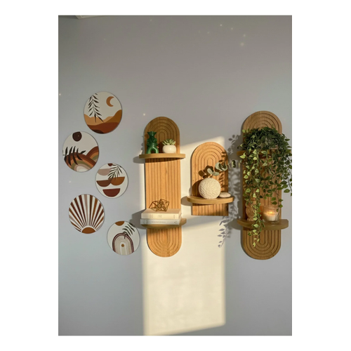 Semplice Duvar Raf� 3'l� Set ve 5 Par�a Oval Tablo Duvar Dekorasyon �r�n� Raf Seti