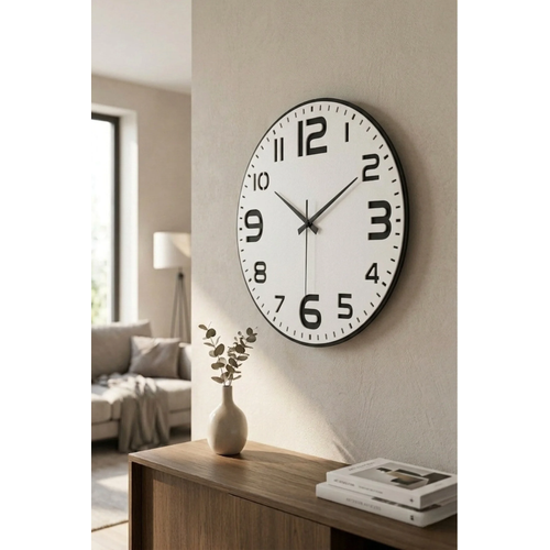 B�y�k Rakaml� Modern Dekoratif Ah�ap Duvar Saati - Sessiz Mekanizma - (40 CM)
