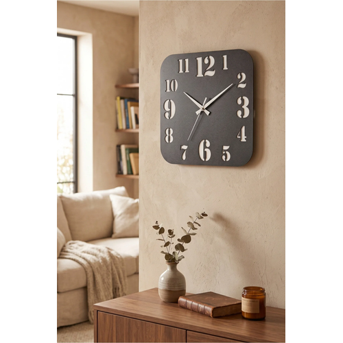 Modern Ah�ap Duvar Saati 40x40 cm MDF Dekoratif Kare Tasar�m