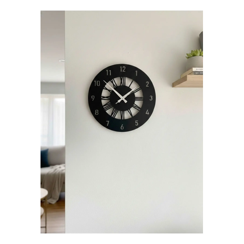 Time Collection Latin Ve Roma Rakaml� Ah�ap Dekoratif Siyah Duvar Saati