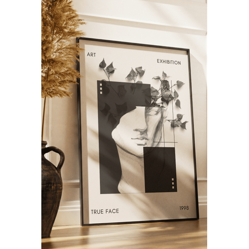 Siyah Do�al Ah�ap �er�eveli Tablo, True Face Soyut Banyo, Oda, Ofis Duvar Tablosu