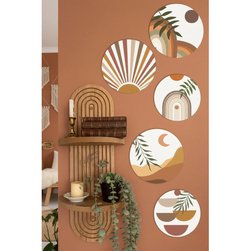 Semplice Duvar Raf� ve Dekoratif Oval 5 Par�a Tablo Seti