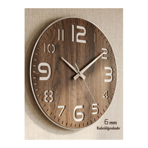 B�y�k Rakaml� Modern Dekoratif Ah�ap Duvar Saati - Sessiz Mekanizma - (40 CM)