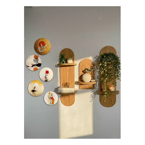 Semplice Duvar Raf� 3'l� Set ve 5 Par�a Oval Tablo Duvar Dekorasyon �r�n� Raf Seti