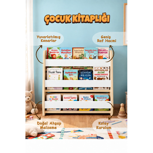 Montessori Ah�ap Yer Kitapl��� 50x50 Kitapl�k