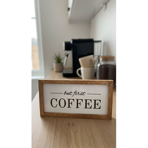 Kahve K��esi But First Coffee Ceviz Ah�ap �er�eveli Tablo