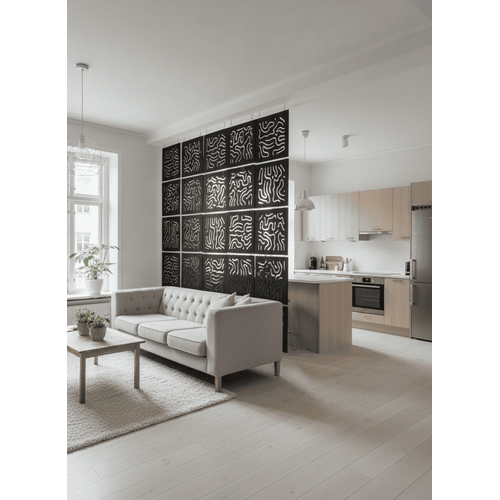 Lazer Kesim Ah�ap Seperat�r, Ev ve Ofis ��in 40x40 cm Mod�ler Dekoratif Oda Ay�r�c� Paravan (4 Adet)