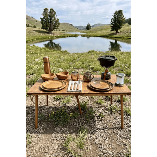 Portatif Katlanabilir Ah�ap Kamp Masas� 50x100 cm El Yap�m� Piknik Masas� Ta��nabilir Masa Outdoor Balkon Bah�e Kamp Ekipman�