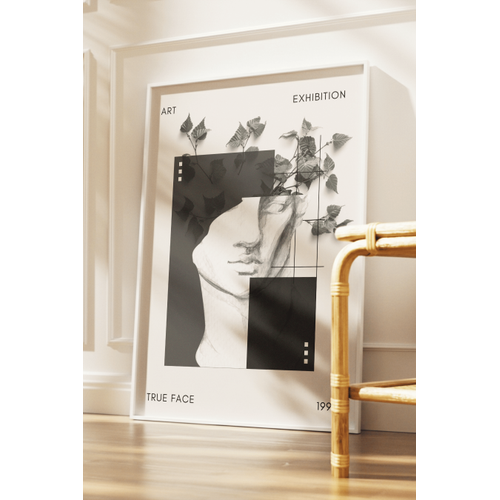 Beyaz Do�al Ah�ap �er�eveli Tablo, True Face Soyut Banyo, Oda, Ofis Duvar Tablosu