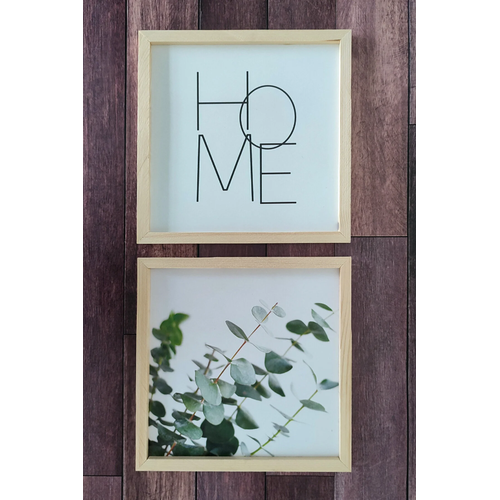 Okalipt�s Home Yaz�l� Ham Ah�ap �er�eveli Tablo Seti
