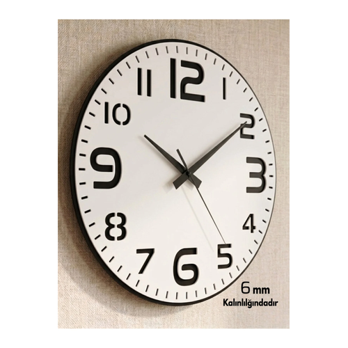 B�y�k Rakaml� Modern Dekoratif Ah�ap Duvar Saati - Sessiz Mekanizma - (40 CM)