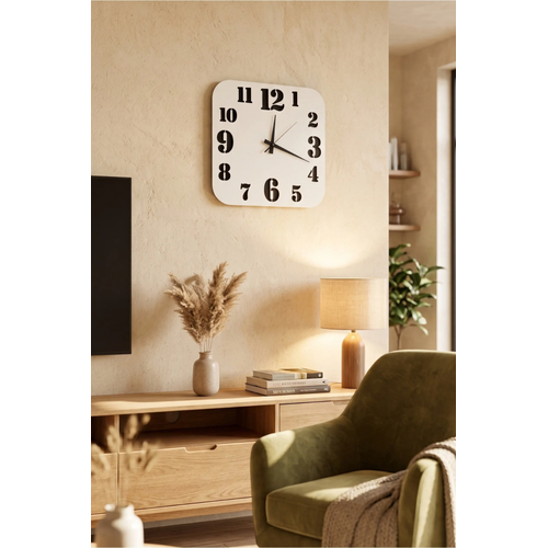 Modern Ah�ap Duvar Saati 40x40 cm MDF Dekoratif Kare Tasar�m