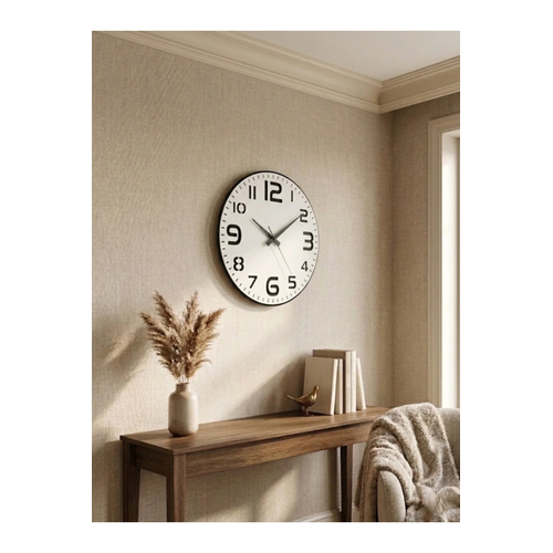 B�y�k Rakaml� Modern Dekoratif Ah�ap Duvar Saati - Sessiz Mekanizma - (40 CM)