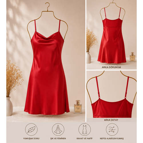 K�rm�z� Saten Mini Gecelik