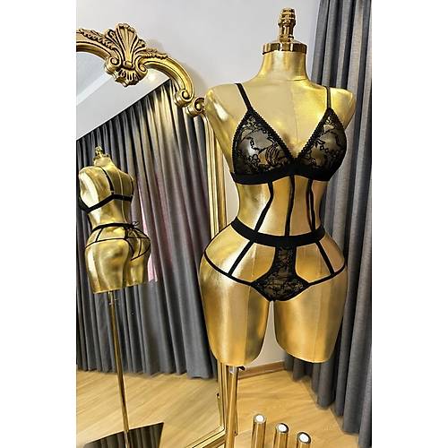 Siyah Fiyonk Detayl� Babydoll Set