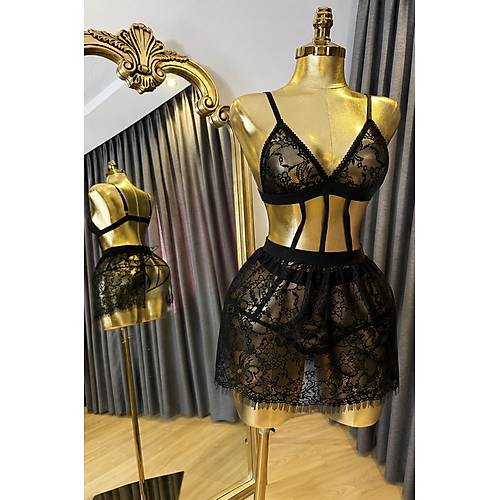 Siyah Fiyonk Detayl� Babydoll Set