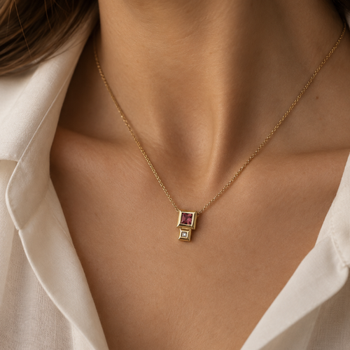 Ruby Square Duo Necklace