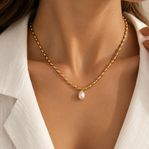 Golden Pearl Link Necklace