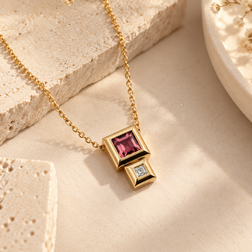 Ruby Square Duo Necklace