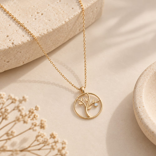 Leaf Circle Diamond Necklace