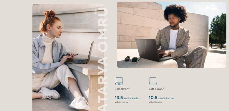 ASUS Zenbook Duo uzun �m�rl� pil ve USB Type-C �arj