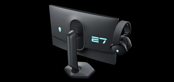 Alienware AW2725QF gaming monit�r arka tasar�m� ve kulakl�k ask�s�