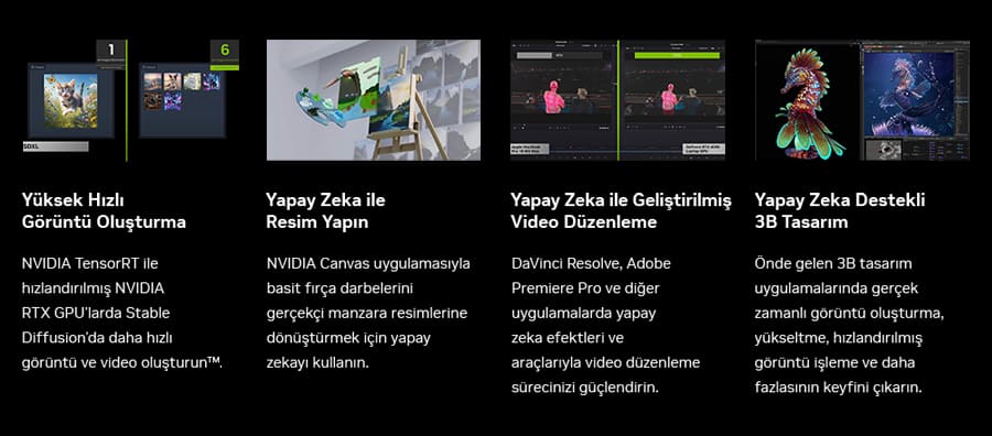 NVIDIA TensorRT, NVIDIA Canvas, DaVinci Resolve ve 3B Tasarm Uygulamalar