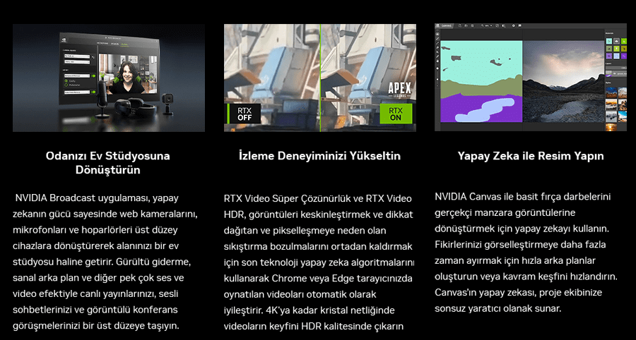 NVIDIA GeForce RTX40 Dizst Bilgisayarlarla Yaratclk zellikleri