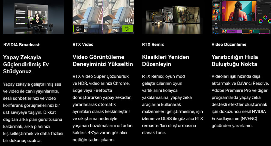 NVIDIA GeForce RTX50 Masast Bilgisayarlar erik Oluturucu zellikleri