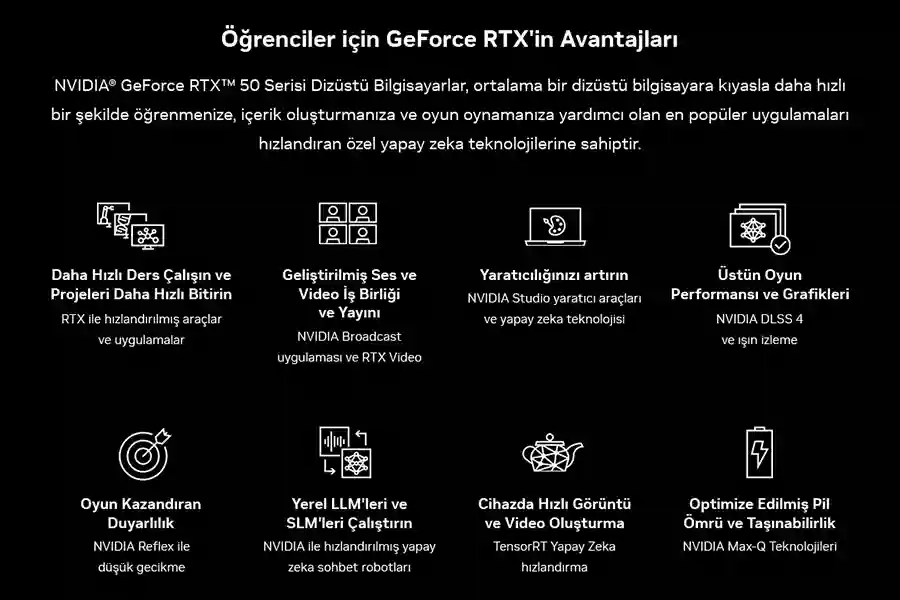 NVIDIA GeForce RTX50 Dizst Bilgisayarlarn zellikleri