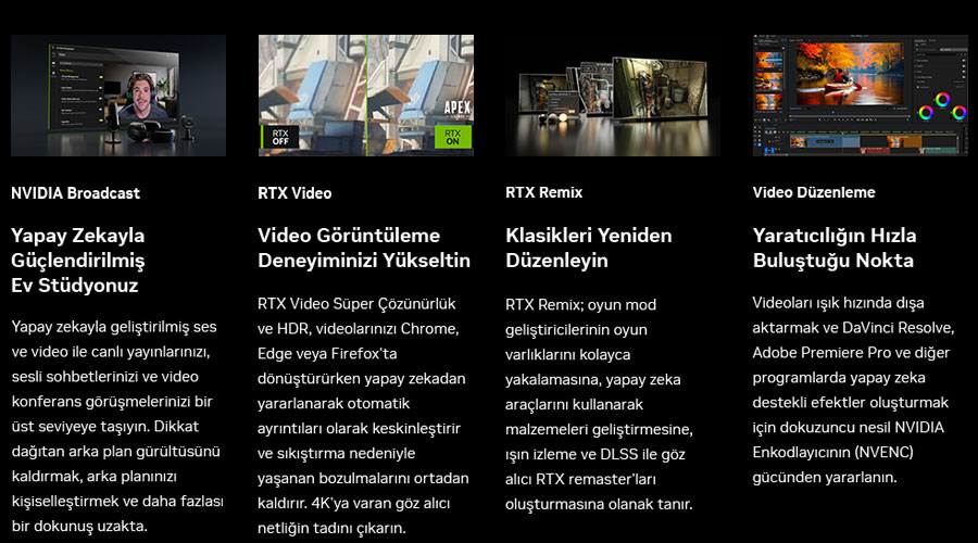 NVIDIA GeForce RTX50 Dizst Bilgisayarlar erik Oluturucu zellikleri