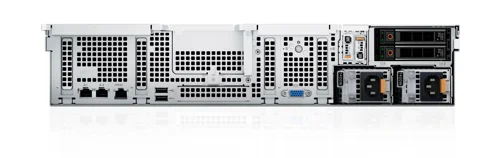 Dell PowerEdge R760xs 2U rack sunucunun arka g�r�n�m�: �ift yedekli hot-plug g�� kayna��, arka s�r�c� yuvalar�, PCIe yuvalar�, iDRAC ve a� portlar�