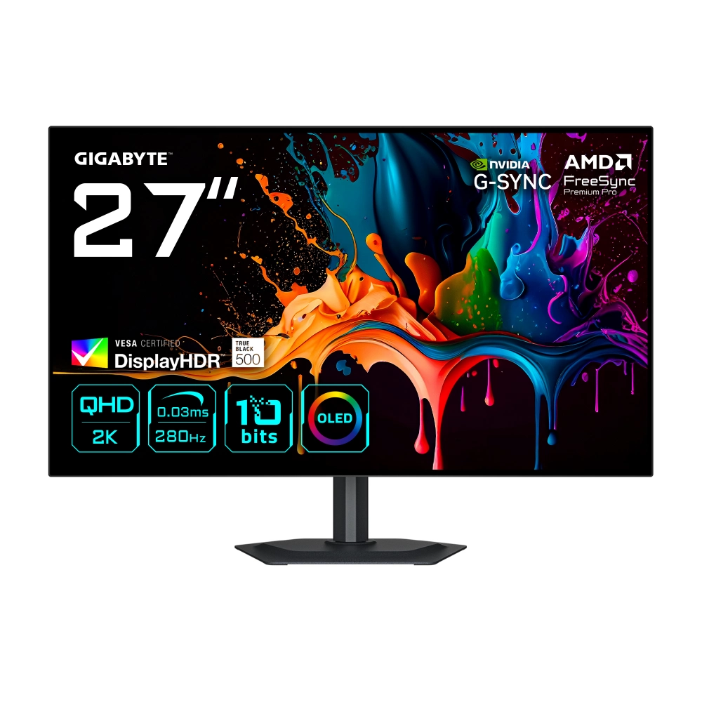 Gigabyte MO27Q28G 27 2560x1440 QHD 280Hz 0.03 ms HDMI DP Type-C True Black 500 OLED Gaming Monitör