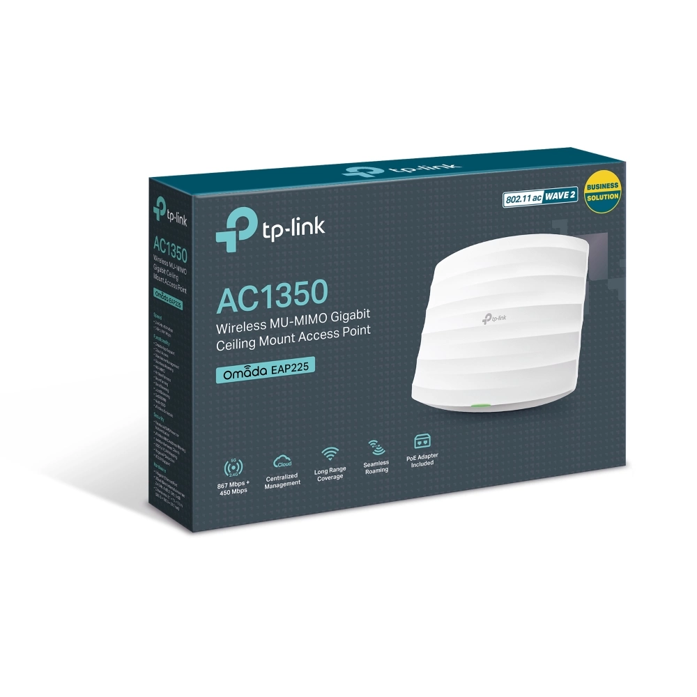 TP-Link Omada EAP225 1350Mbps 1 Port Gigabit Pasif PoE Tavan Tipi Access Point