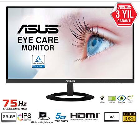 ASUS 23.8 VZ249HE 1920x1080 75Hz D-Sub Hdm 5ms IPS Monitr