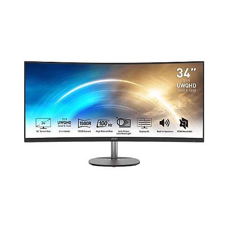MSI PRO MP341CQ 34 3440x1440 QHD 100Hz 1ms HDMI DP Curved Led Monitr