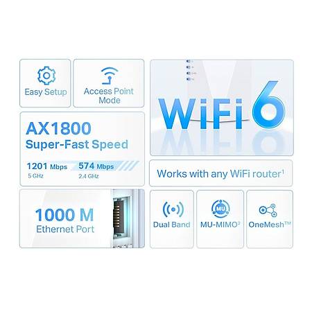 TP-Link RE600X AX1800 5GHz 1200Mbps Dualn Band Wi-Fi 6 Menzil Genişletici
