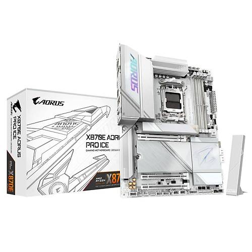 Gigabyte X870E AORUS PRO ICE Wi-Fi 7 DDR5 8200 MHz (OC) M.2 USB 2.0 USB 3.2 HDMI USB-C 2.5G LAN ATX Soket AM5