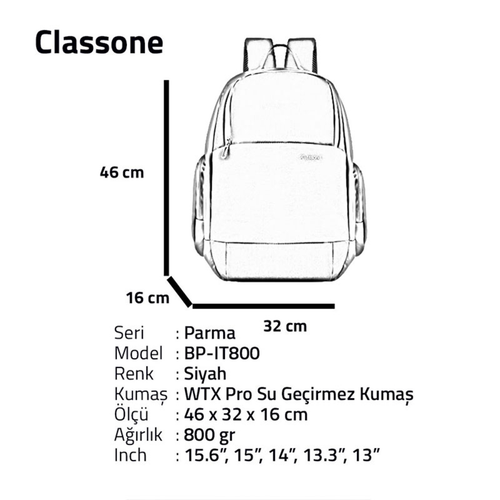Classone Parma WTXpro Su Ge�irmez 15.6 Notebook S�rt �antas� Siyah BP-IT800