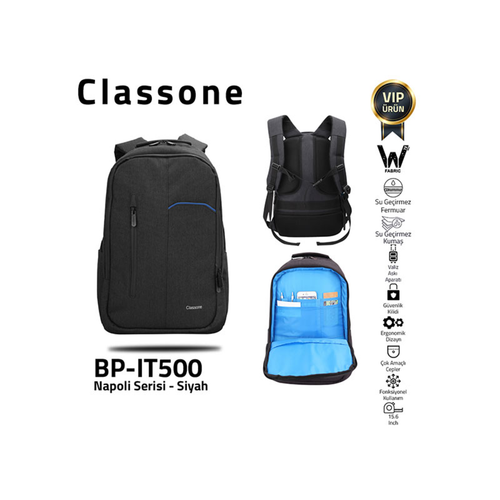 Classone Napoli WTXpro Su Ge�irmez 15.6 Notebook S�rt �antas� Siyah BP-IT500